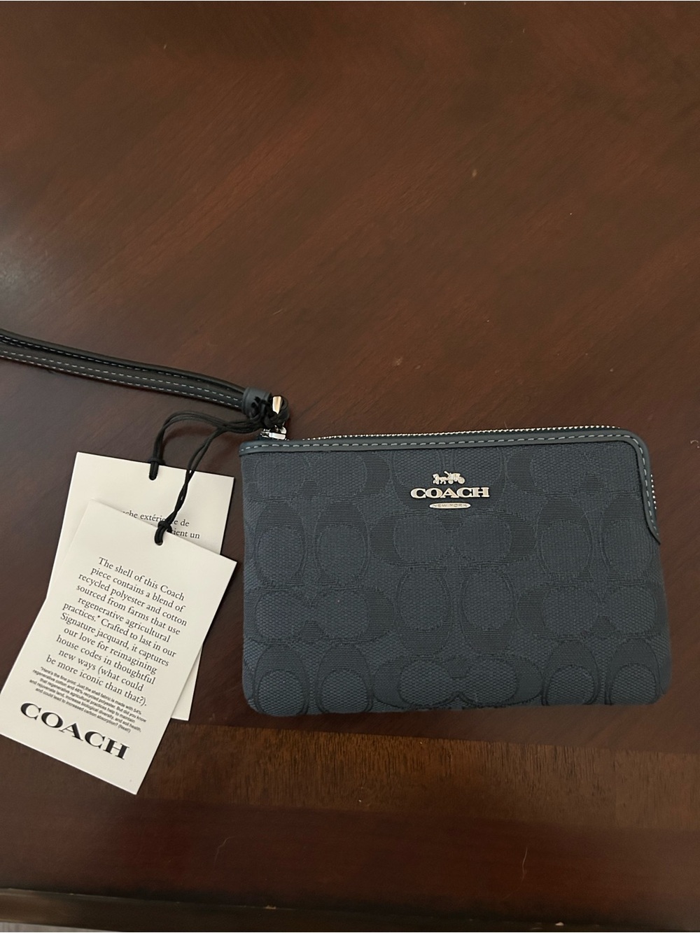 Coach Signature Wristlet - Navy/Gray
